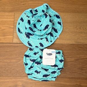 Pottery Barn Kids baby blue whale swim diaper and hat